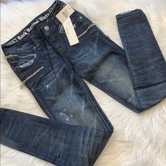 Women’s Rock Revival Skinny Zip Moto Jeans - Picture 2 of 6